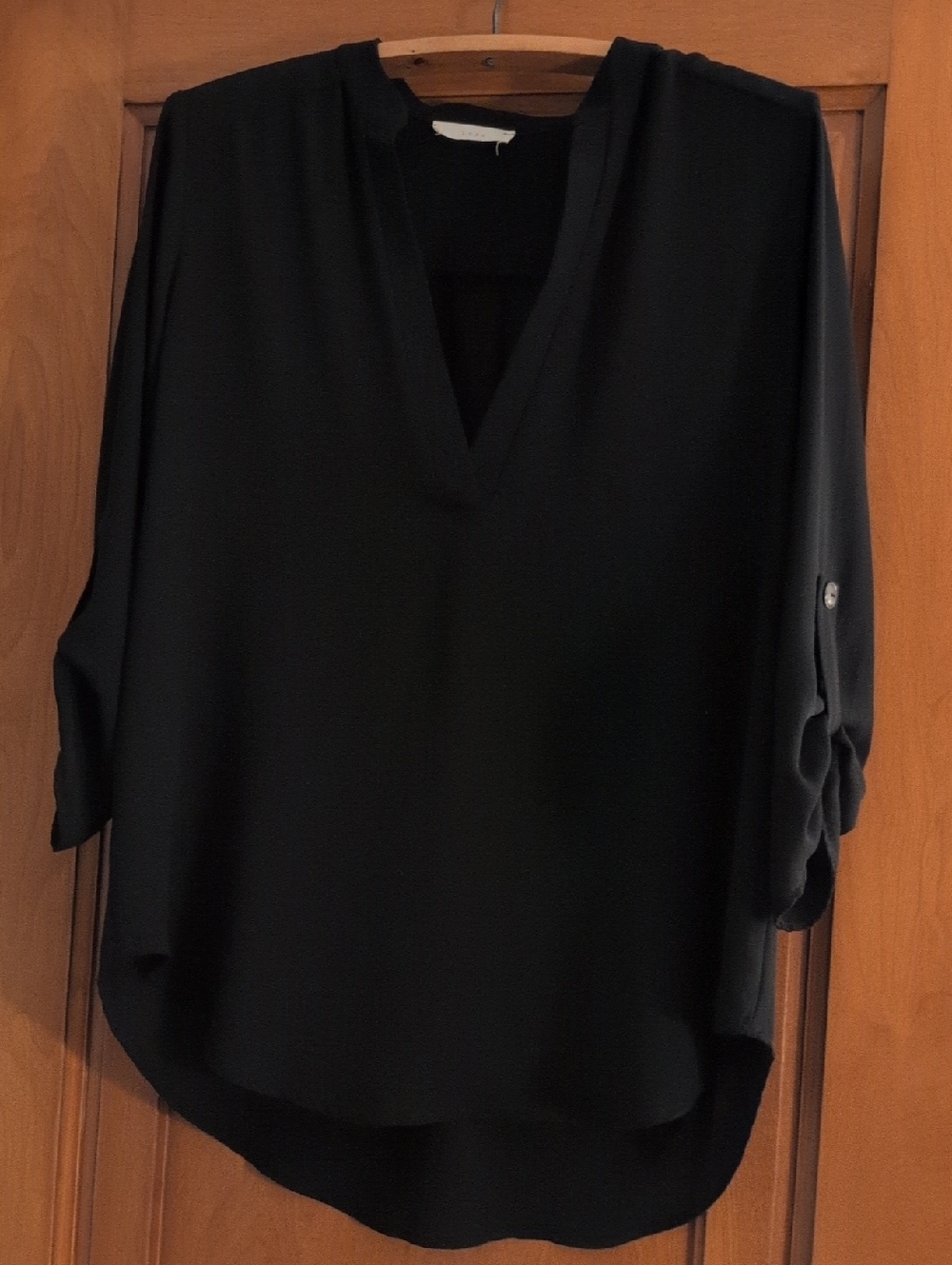 Lush Black V-Neck Roll-Tab Sleeve Tunic